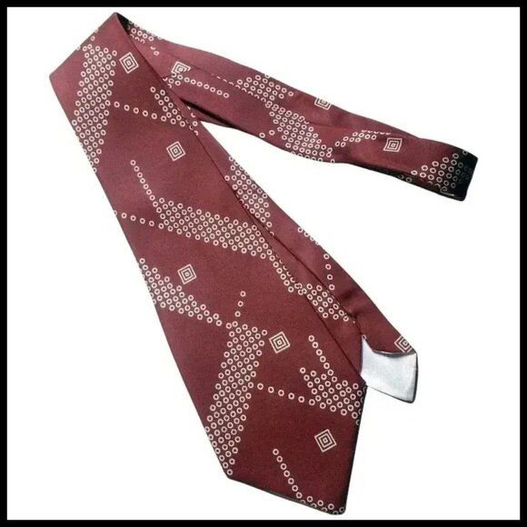 Vintage Brown Silk Wide Tie, Atomic Print Necktie - Picture 8 of 15